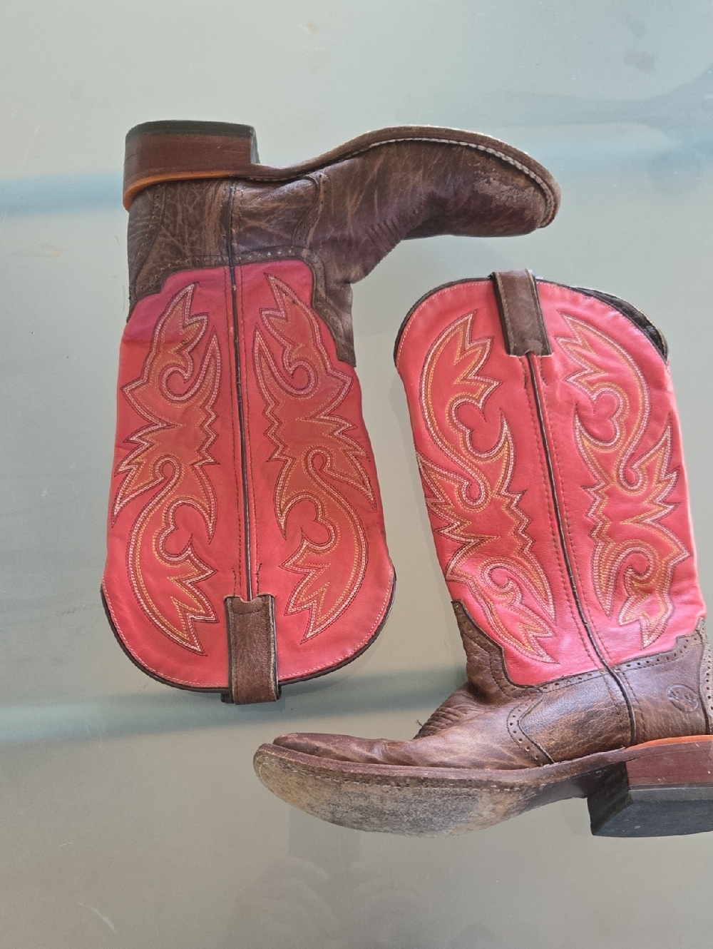 Classic Western Heeled Boots in Red and Brown - Women's